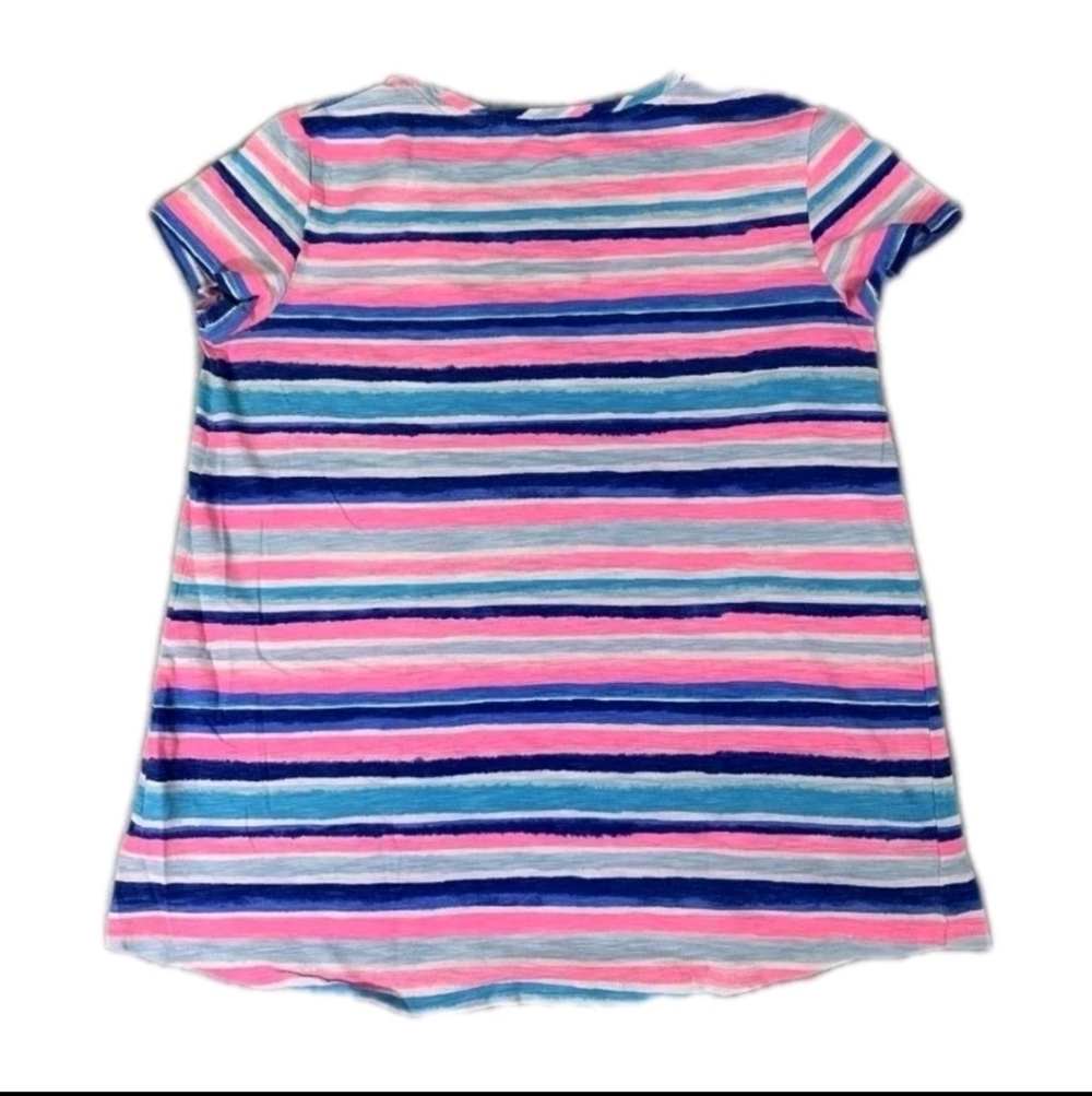 Lilly Pulitzer Etta V Neck Sandy Shell Stripe Size Small Blue Pink - Picture 2 of 5
